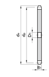 Chiaravalli Platewheel 06B-1 Simplex (3/8” × 7/32”) — dimensioned drawing (simplex cross-section: de, dp, D1, B1)