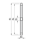 Chiaravalli Platewheel 083-1 / 084-1 Simplex (1/2” × 3/16”) — dimensioned drawing (simplex cross-section: de, dp, D1, B1)