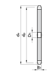 Chiaravalli Platewheel 08B-1 Simplex (1/2” × 5/16”) — dimensioned drawing (simplex cross-section: de, dp, D1, B1)