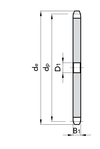 Chiaravalli Platewheel 16B-1 Simplex (1” × 17.02 mm) — dimensioned drawing (simplex cross-section: de, dp, D1, B1)