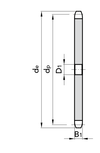 Chiaravalli Platewheel 28B-1 Simplex (1” 3/4 × 1” 1/4) — dimensioned drawing (simplex cross-section: de, dp, D1, B1)
