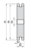 Chiaravalli Platewheel 32B-2 Duplex (2” × 1” 1/4) — dimensioned drawing (duplex cross-section: de, dp, D2, b1 / B2)