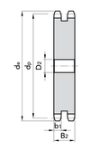 Chiaravalli Platewheel ASA 35 Duplex — dimensioned drawing (duplex cross-section: de, dp, D2, b1 / B2)