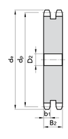 Chiaravalli Platewheel ASA 40 Duplex — dimensioned drawing (duplex cross-section: de, dp, D2, b1 / B2)