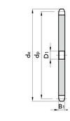 Chiaravalli Platewheel ASA 40 Simplex — dimensioned drawing (simplex cross-section: de, dp, D1, B1)