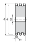 Chiaravalli Platewheel ASA 40 Triplex — dimensioned drawing (triplex cross-section: de, dp, D3, b1 / B3)