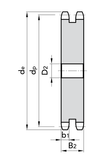 Chiaravalli Platewheel ASA 50 Duplex — dimensioned drawing (duplex cross-section: de, dp, D2, b1 / B2)