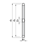 Chiaravalli Platewheel ASA 50 Simplex — dimensioned drawing (simplex cross-section: de, dp, D1, B1)