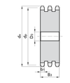 Chiaravalli Platewheel ASA 60 Triplex — dimensioned drawing (triplex cross-section: de, dp, D3, b1 / B3)