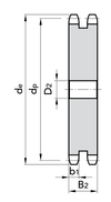Chiaravalli Platewheel ASA 80 Duplex — dimensioned drawing (duplex cross-section: de, dp, D2, b1 / B2)