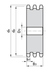 Chiaravalli Platewheel ASA 80 Triplex — dimensioned drawing (triplex cross-section: de, dp, D3, b1 / B3)