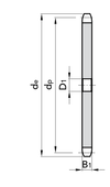 Chiaravalli Platewheel ASA 120 Simplex — dimensioned drawing (simplex cross-section: de, dp, D1, B1)