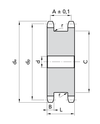 Chiaravalli Duplex Platewheel for Two Simplex Chains 06B-1 (3/8” × 7/32”) — dimensioned drawing