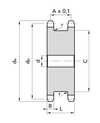 Chiaravalli Duplex Platewheel for Two Simplex Chains 16B-1 (1” × 17.02 mm) — dimensioned drawing