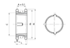 Chiaravalli Duplex Platewheel for Two Simplex Chains Taper-Lock® 08B-1 (1/2” × 5/16”) — dimensioned drawing