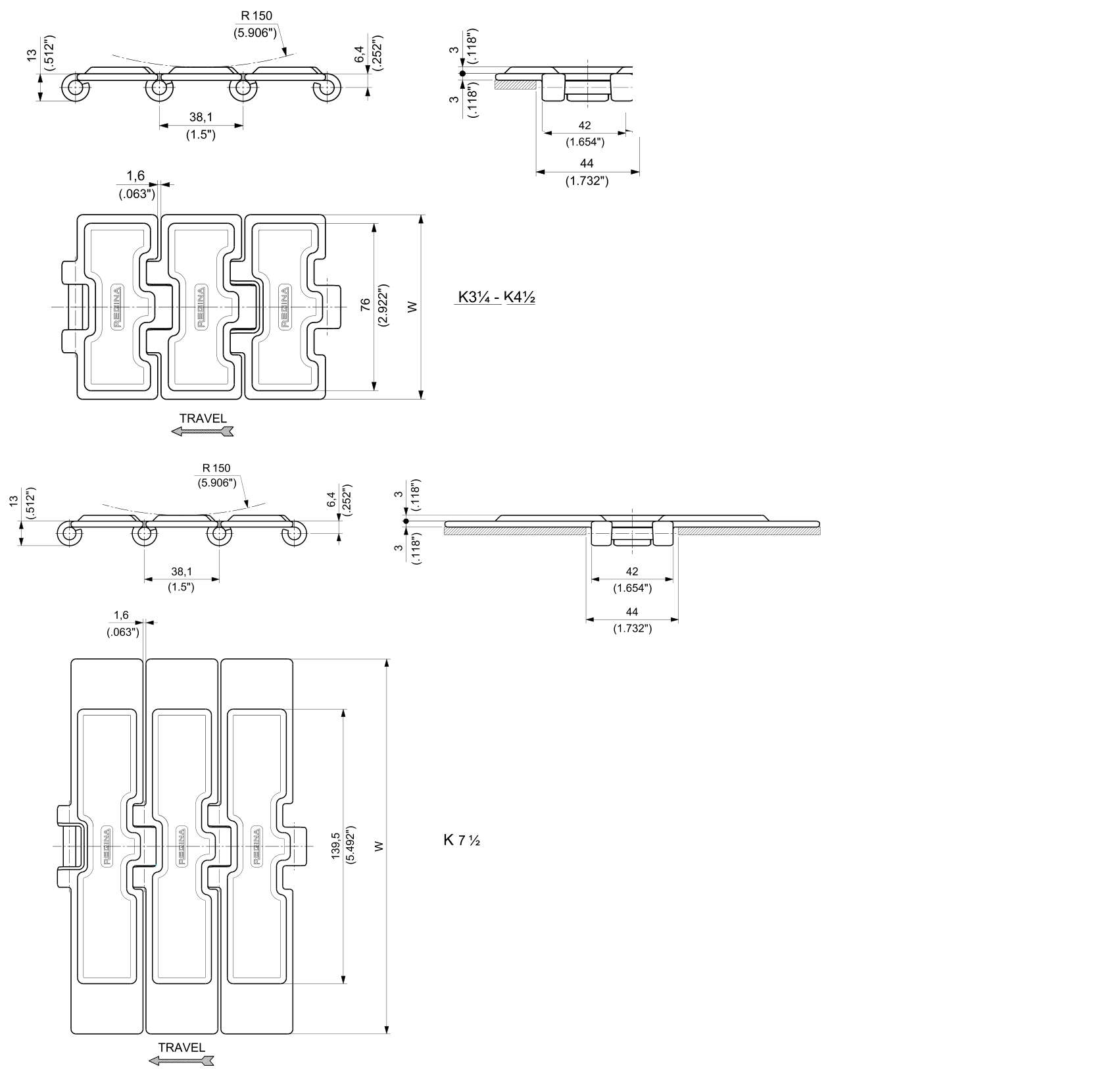 PHDG 915 Series dimension drawing — Regina Conveyor Catalogue p44