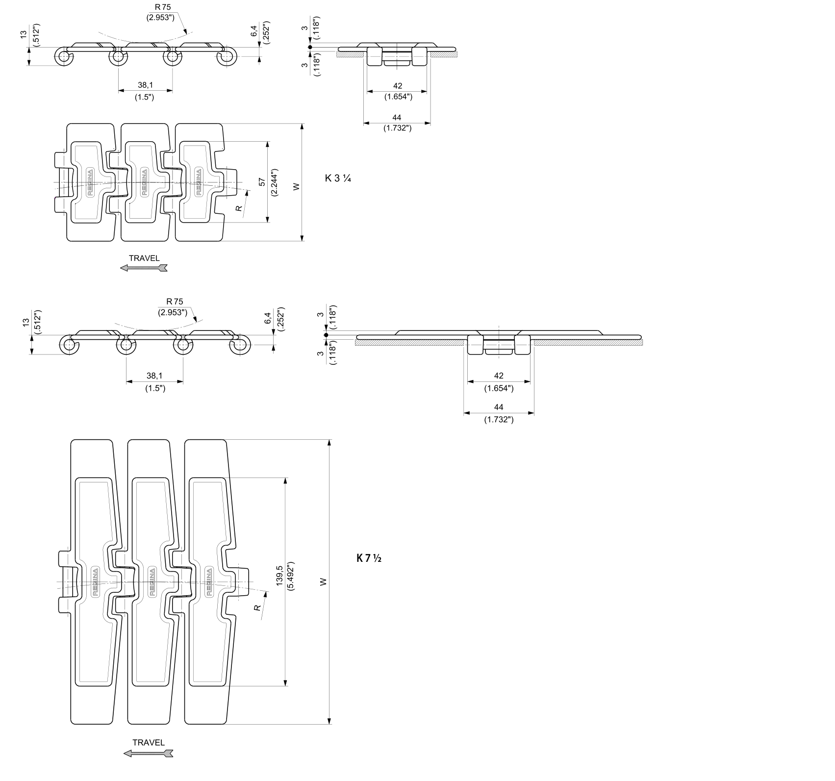 PHDG 981M Series dimension drawing — Regina Conveyor Catalogue p48