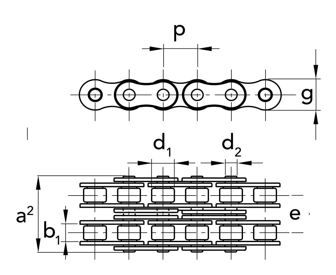 Chiaravalli QRC Roller Chain ASA 120-2 Duplex — 5 m Pack — dimension drawing