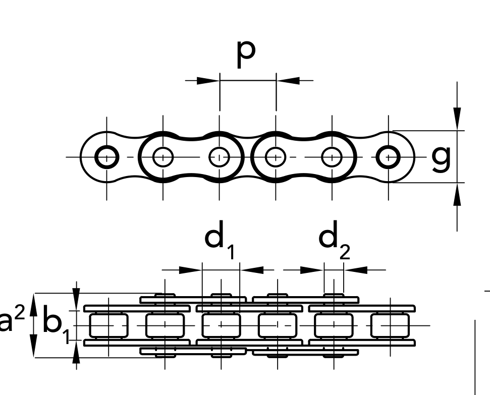 Chiaravalli QRC Roller Chain ASA 100-H1 Reinforced — 5 m Pack — dimension drawing