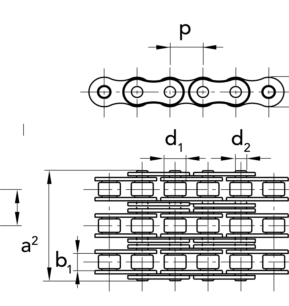 Chiaravalli QRC Roller Chain ASA 40-3 Triplex — 5 m Pack — dimension drawing