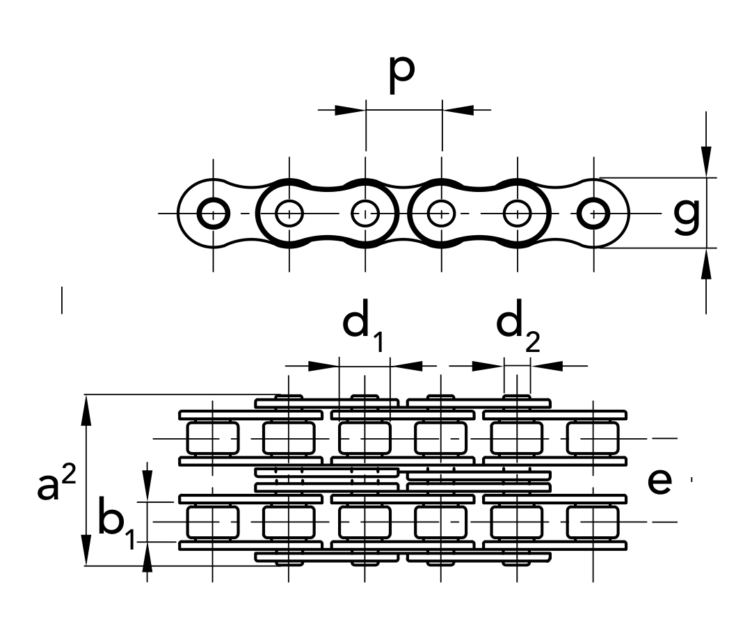 Chiaravalli QRC Roller Chain 06 B-2 Duplex — 5 m Pack — dimension drawing