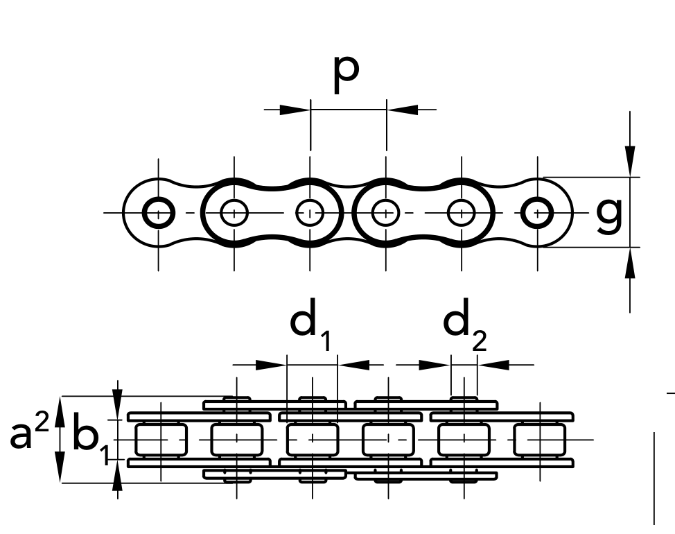 Chiaravalli QRC Roller Chain 081-1 Simplex — 5 m Pack — dimension drawing