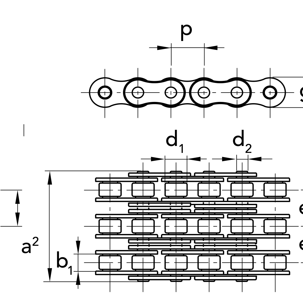 Chiaravalli QRC Roller Chain 08 B-3 Triplex — 5 m Pack — dimension drawing