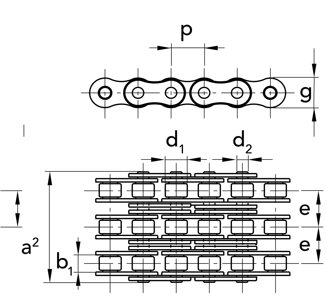Chiaravalli QRC Roller Chain 10B-3 Triplex — 5 m Pack — dimension drawing