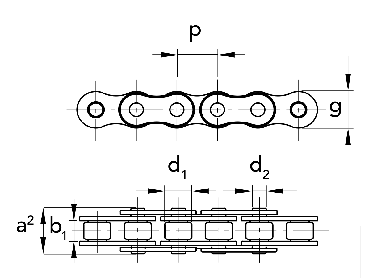 Chiaravalli QRC Stainless Roller Chain 08 B-1 Simplex — 5 m Pack — dimension drawing
