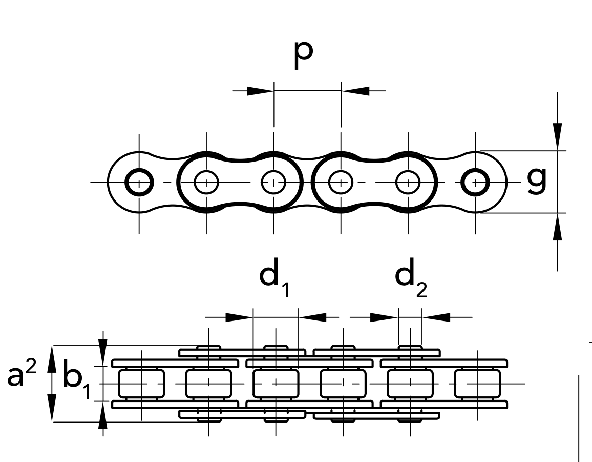 Chiaravalli QRC Roller Chain 16 B-1 Simplex — 25 m Roll — dimension drawing