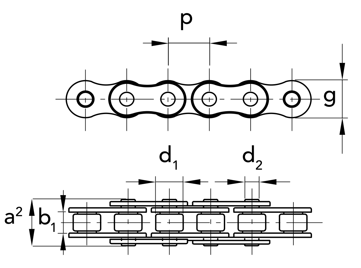 Chiaravalli QRC Roller Chain 083-1 Simplex — 100 m Roll — dimension drawing