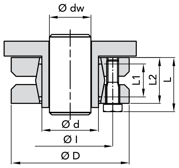 Chiaravalli Locking Element RCK 19 (Self Centring) — dimension drawing
