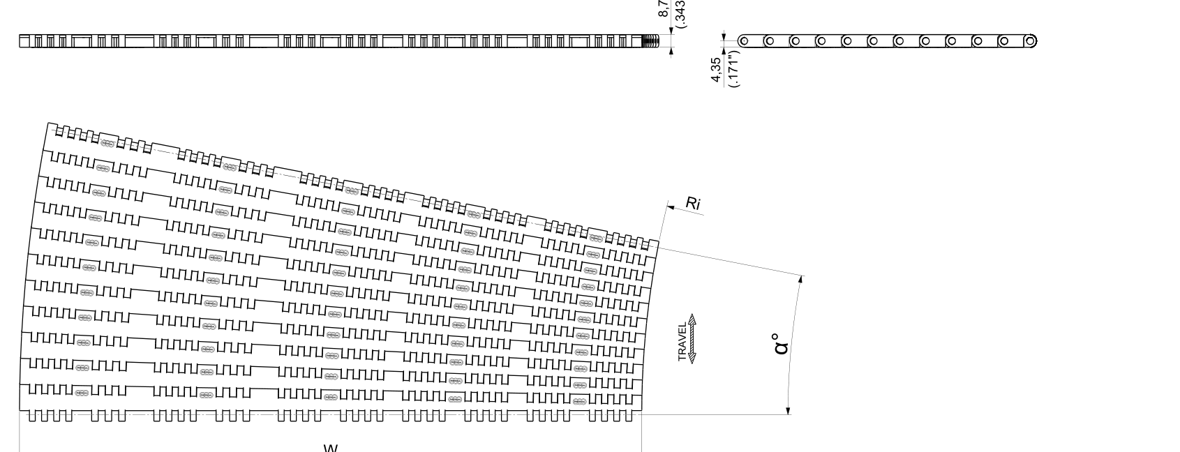 UP 4650 Series (Ri 600 mm) dimension drawing — Regina Conveyor Catalogue p274