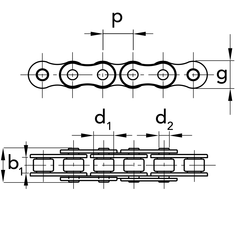 Chiaravalli XRC Roller Chain ASA 100H-1 Reinforced — dimension drawing