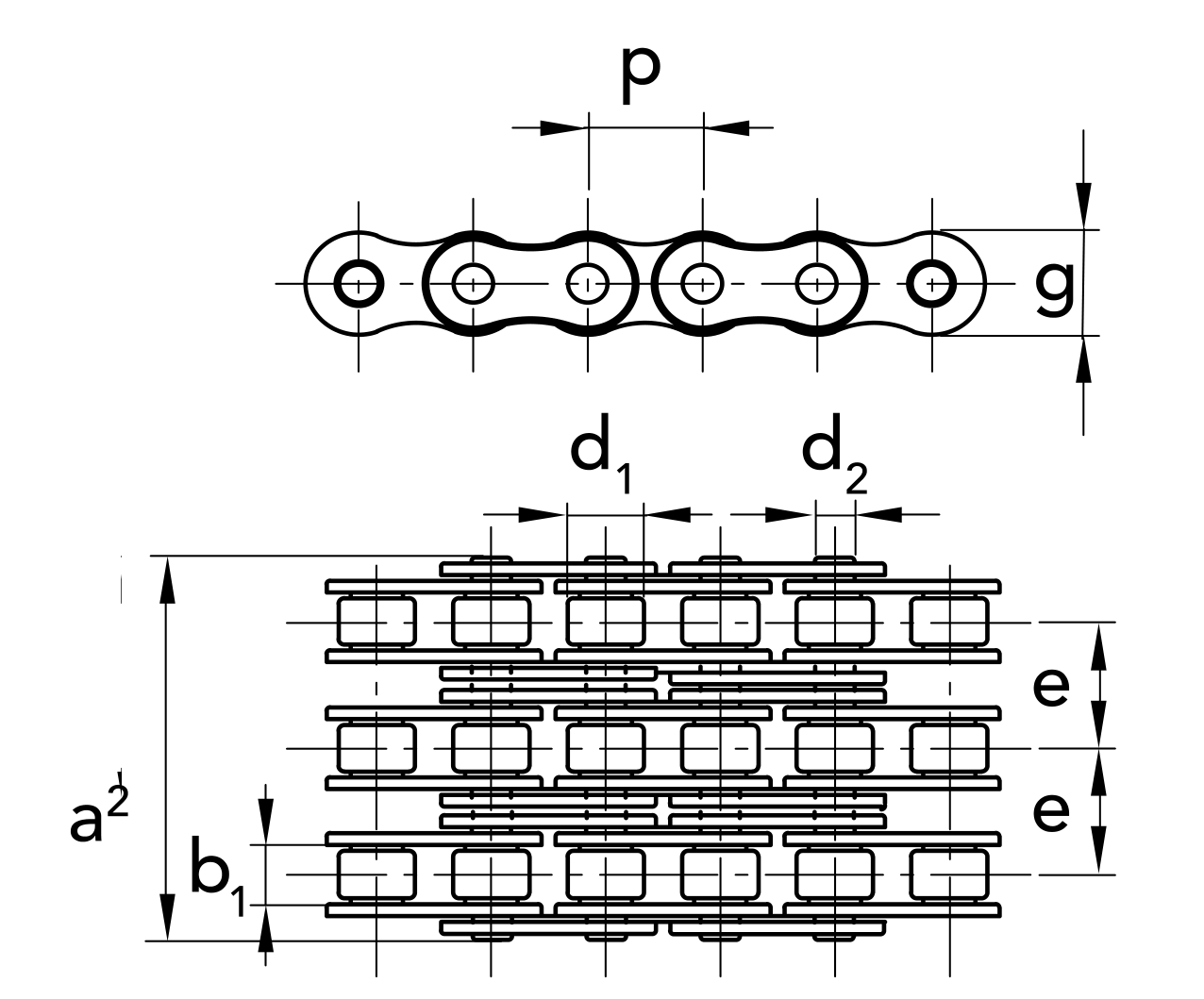 Chiaravalli XRC Roller Chain ASA 80-3 Triplex — dimension drawing