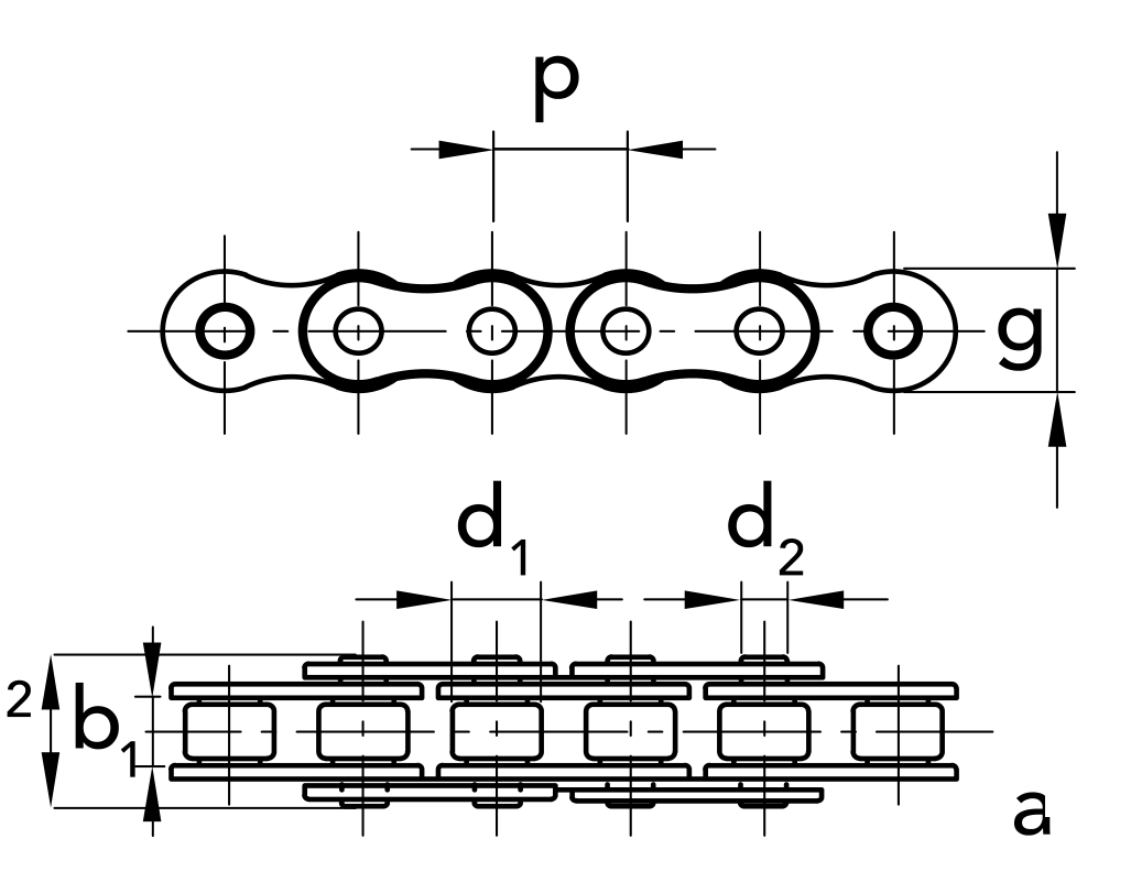 Chiaravalli XRC Roller Chain ASA 80-1 Simplex — dimension drawing