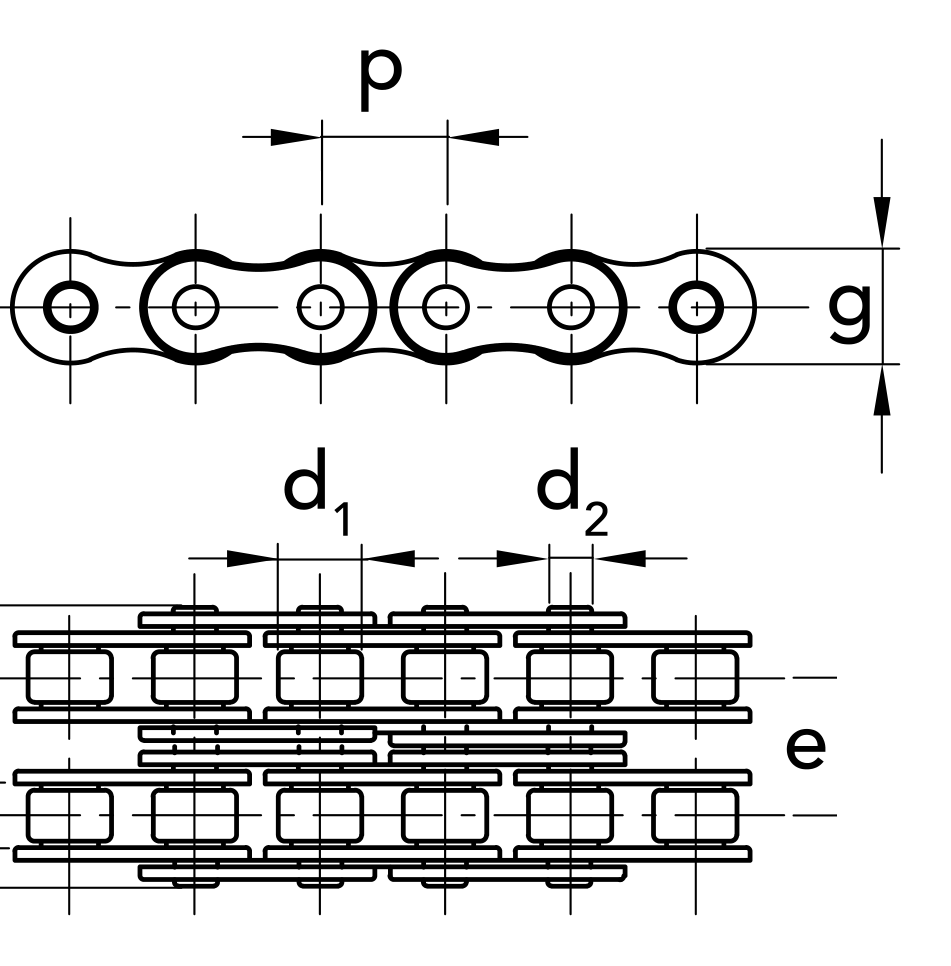 Chiaravalli XRC Roller Chain 06B-2 Duplex — dimension drawing