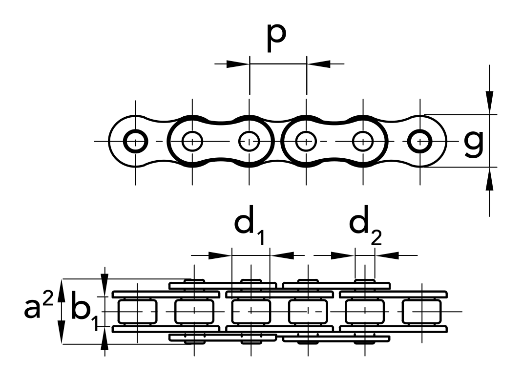 Chiaravalli XRC Nickel-Plated Roller Chain NP06B-1 Simplex — dimension drawing